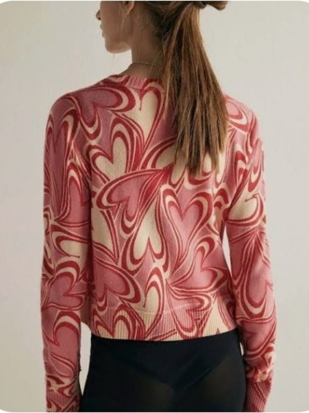 NWT Free People Nocturnal Patterned Cardigan Pink Orange Heart Swirl Retro S